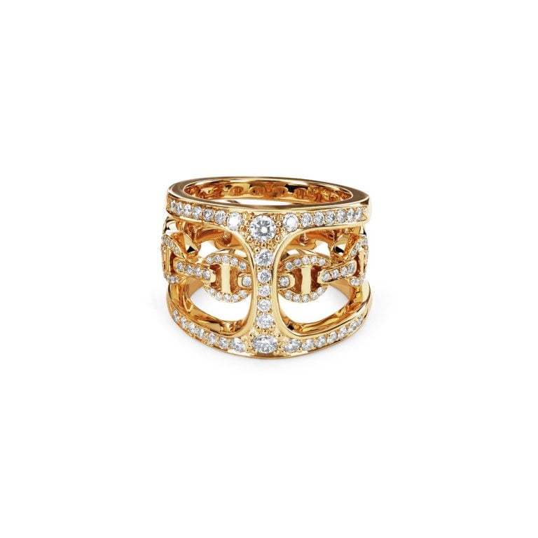 Dame Antiqued Phantom Ring with Diamonds in Yellow Gold - M. Flynn