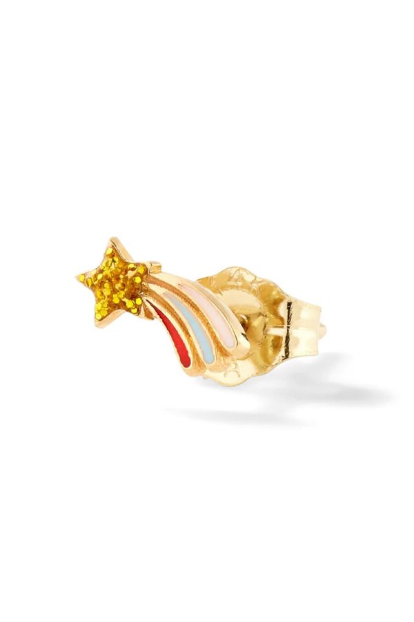 (Single) Gold Glitter Shooting Star Stud in 14K Yellow Gold - M. Flynn