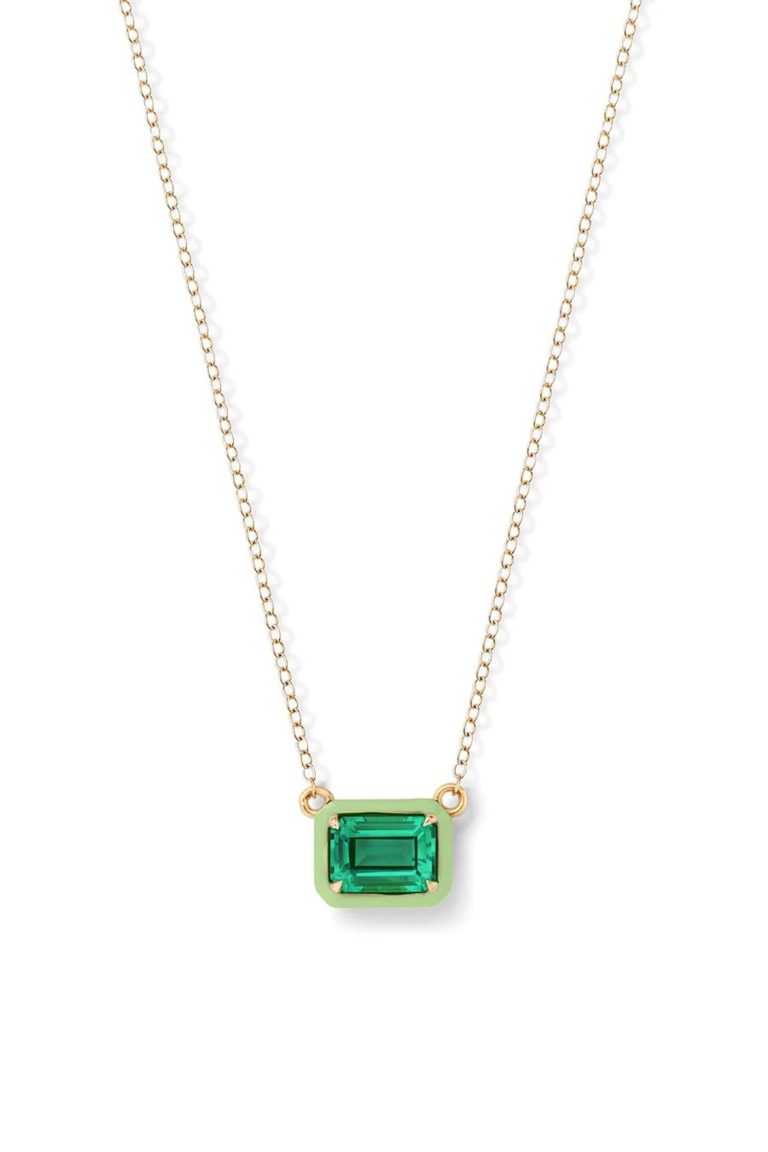 Emerald Rectangular Cocktail Necklace in 14K Yellow Gold - M. Flynn