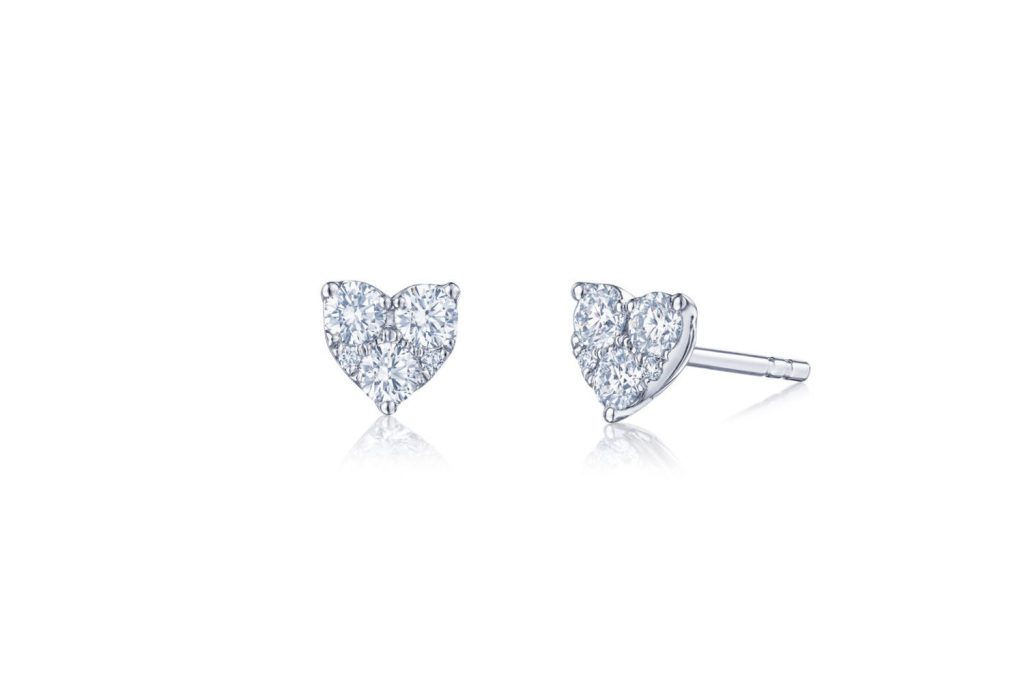 Sunburst Diamond Heart Shape Earrings in 18K White Gold