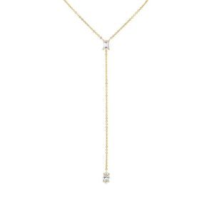 Baguette and Marquise Diamond Lariat Necklace in 18K Yellow Gold