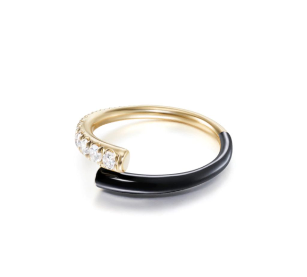 Lola Pinky Ring with Black Enamel in 18K Gold