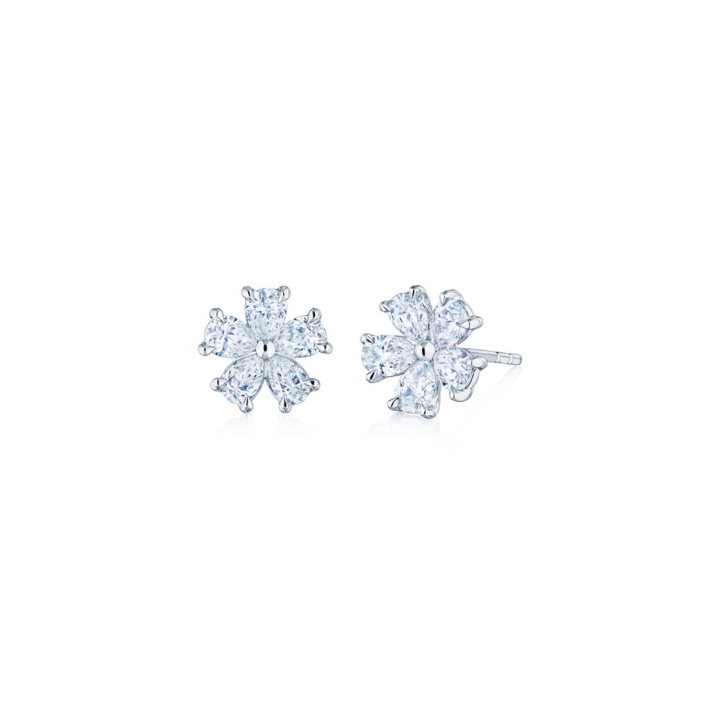 Cluster Floral Earrings with Pear Shape Diamonds in Platinum