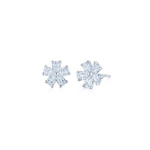 Cluster Floral Earrings with Pear Shape Diamonds in Platinum