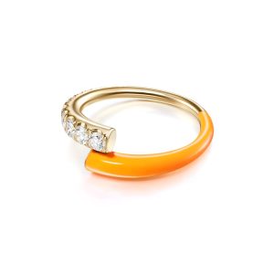 Lola Pinky Ring with Neon Orange Enamel in 18K Gold