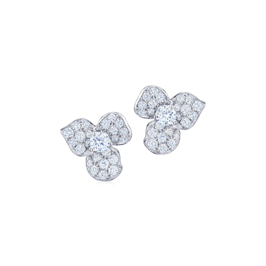 Diamond Floral Earrings in 18K White Gold