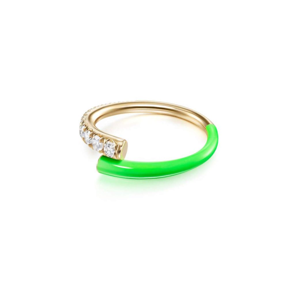 Lola Pinky Ring with Neon Green Enamel in 18K Gold