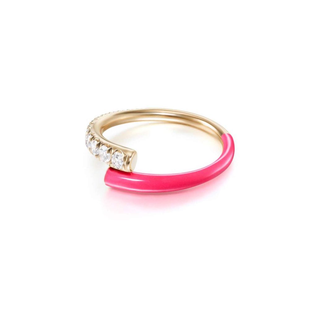 Lola Pinky Ring with Neon Pink Enamel in 18K Gold