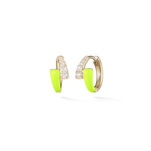 Neon Yellow Diamond Lola Huggie Hoops in 18K Yellow Gold