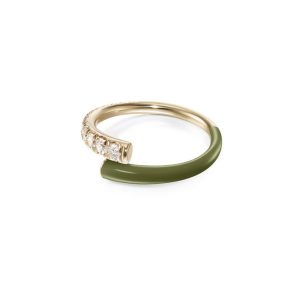 Lola Pinky Ring with Army Green Enamel in 18K Gold