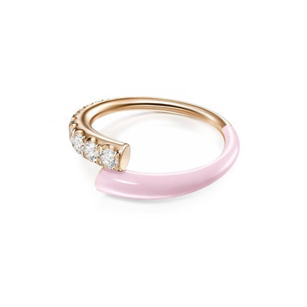 Lola Pinky Ring with Pastel Pink Enamel in 18K Gold