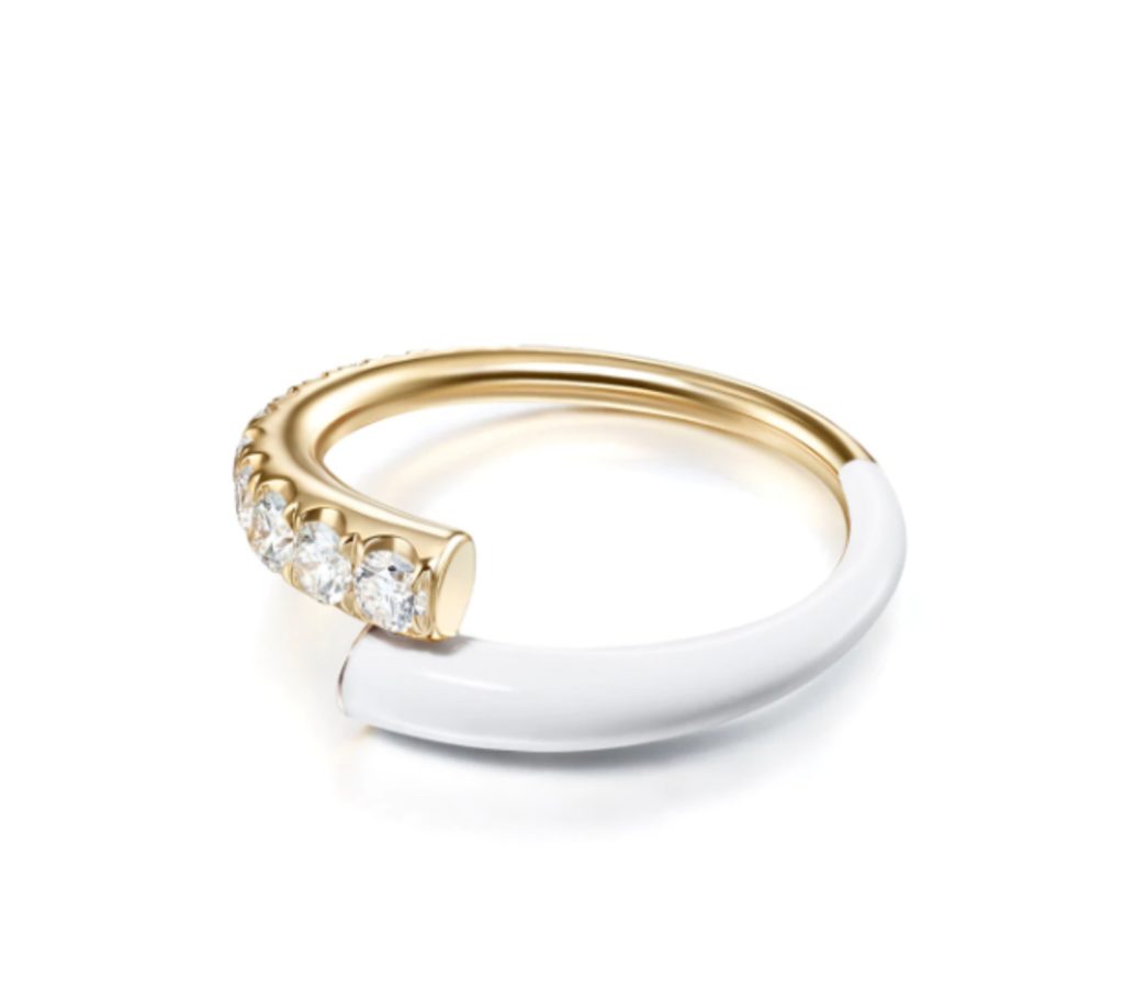 Lola Pinky Ring with White Enamel in 18K Gold