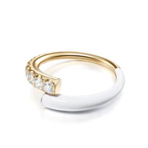 Lola Pinky Ring with White Enamel in 18K Gold